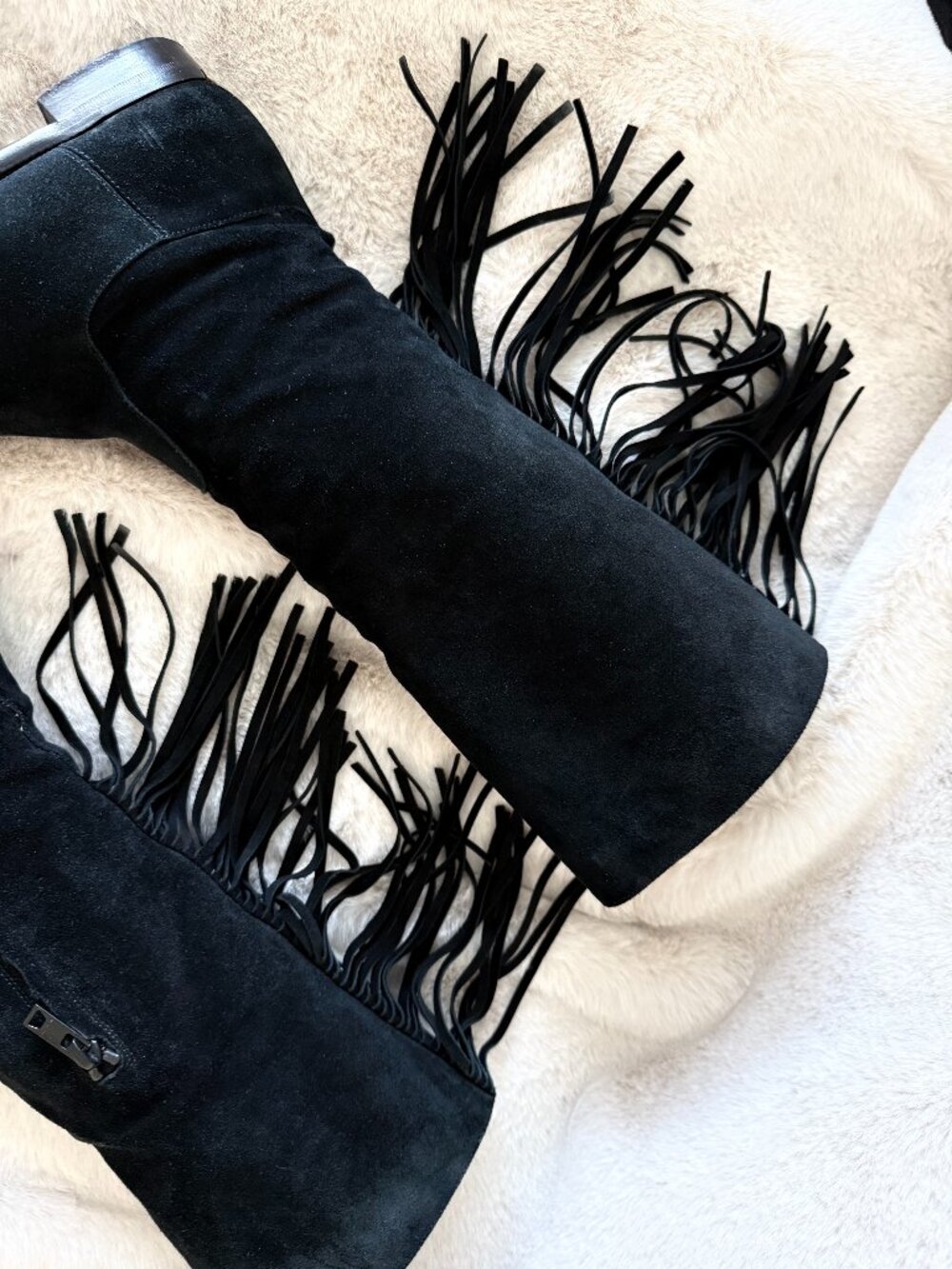 Burberry Black Suede Fringe Boots size 7,5